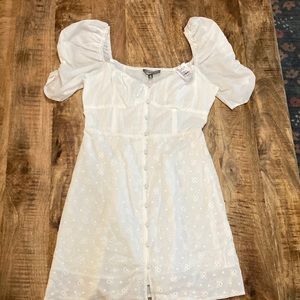 Nordstrom White Eyelet Puff Sleeve Button Up Mini Dress